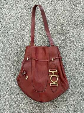 Vintage Texier Burgundy Leather Drawstring Bucket Shoulder Bag